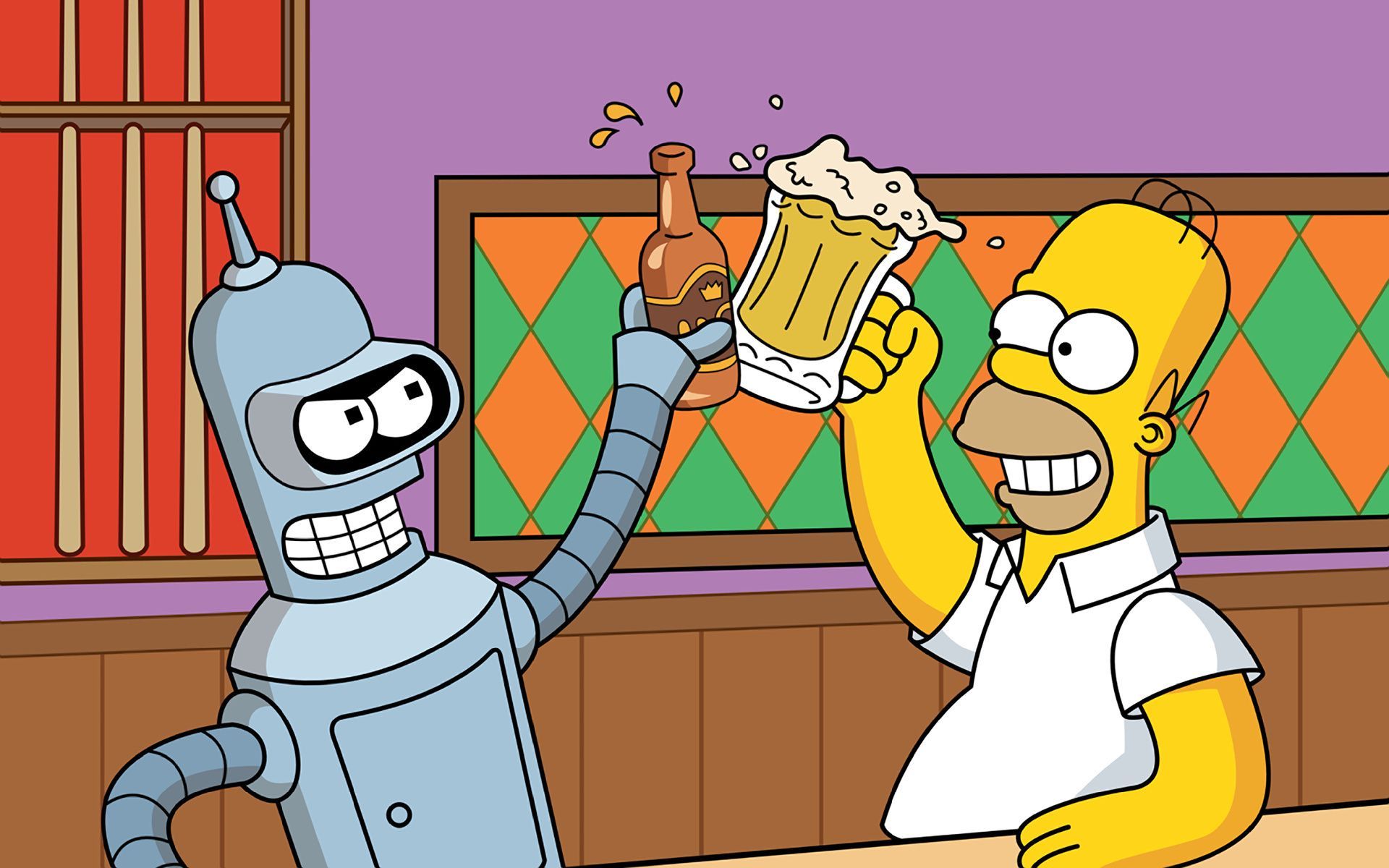Fondo de pantalla Homer Simpson y Bender de Los Simpson, Series - Todo  fondos